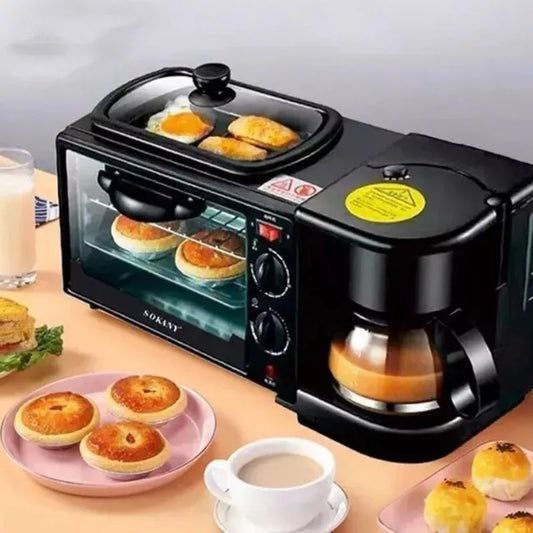 Machine Multifonction Petit Déjeuner 3 en 1 – Grille-Pain, Cafetière & Plaque Chauffante